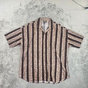 Triumph of California Button Down Shirt Mens XXL Brown Striped Good Short Sleeve